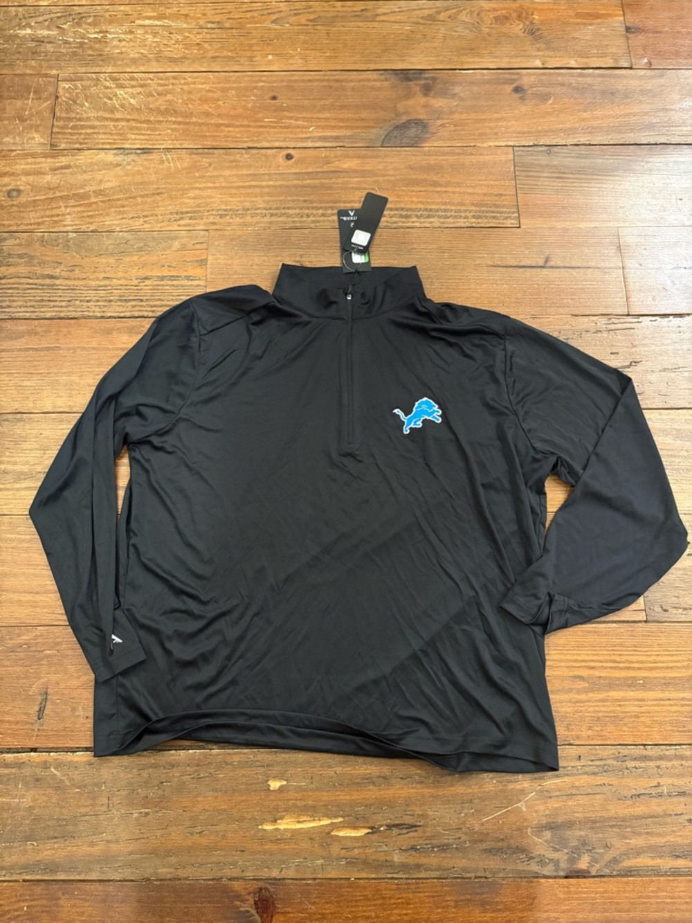 Detroit Lions Antigua Black Performance Pullover with Blue Logo
